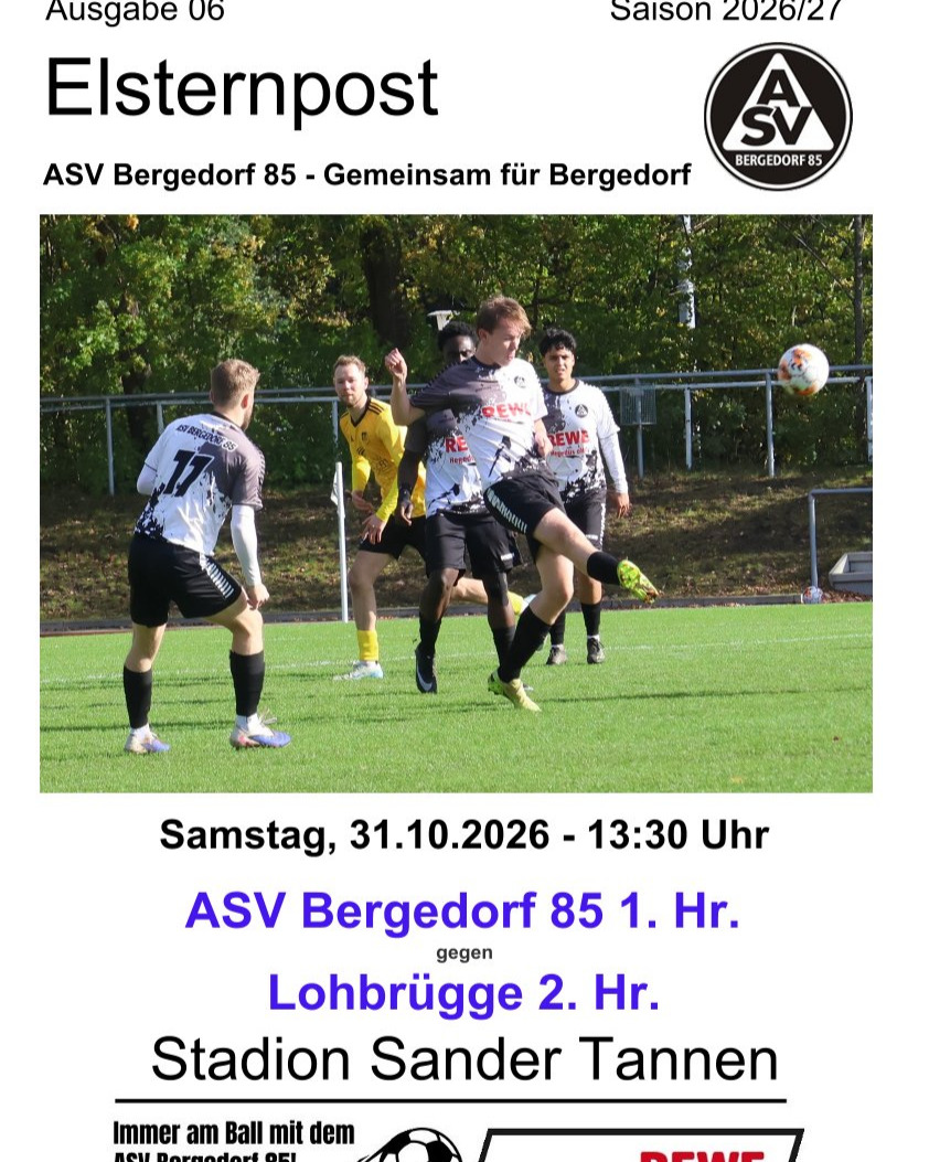 Am Samstag spielen unsere 1. Herren gegen den VfL Lohbrügge 2. Die Stadionzeitung für dieses Spiel ist jetzt online
https://asv-bergedorf85-fussball.de/stadionzeitung-heft-06-26-27/
#asvbergedorf85 #bergedorf #lohbrügge #elstern #elstern85 #fussball #vfllohbrügge #kreisliga #stadionzeitung