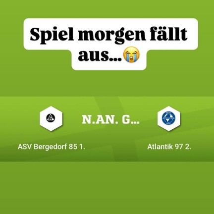 Das Spiel unserer 1. Herren gegen Atlantik 97 am 28.26 fällt aus.
#asvbergedorf85 #bergedorf #lohbrügge #elstern #elstern85 #bfsvatlantik97 #kreisliga