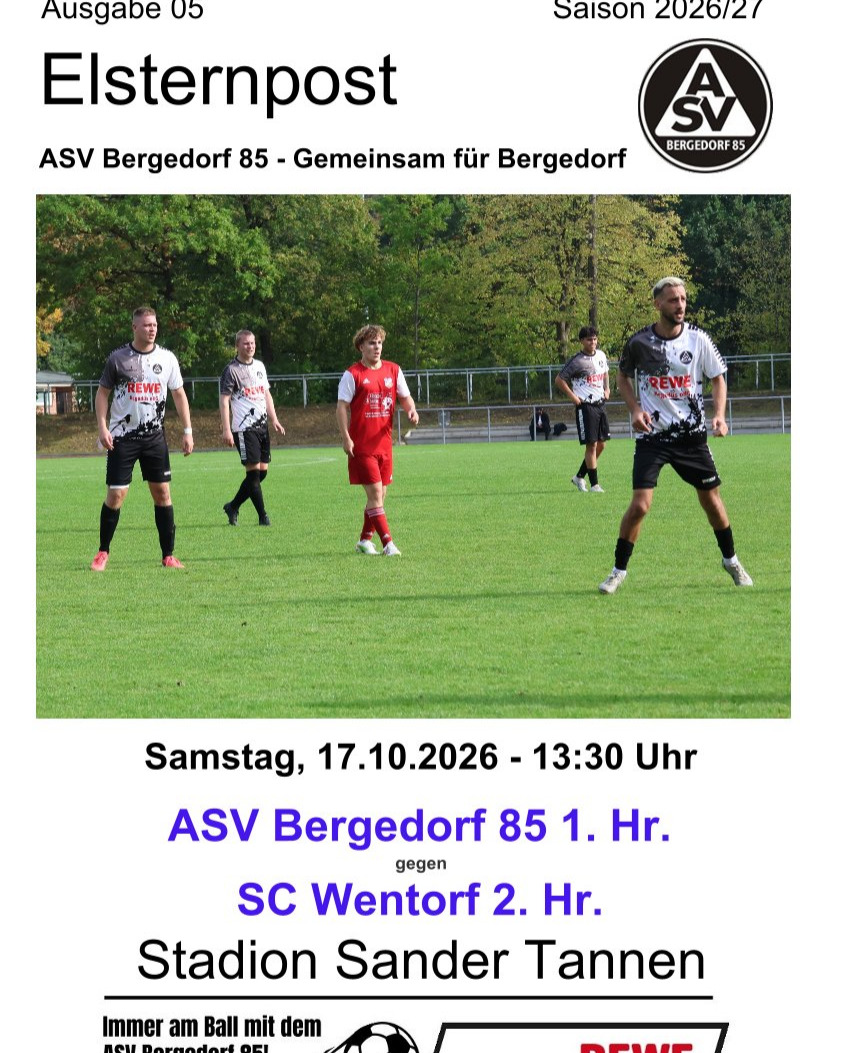 Stadionzeitung Heft 05 26/27
Die Stadionzeitung zum Spiel unserer 1. Herren gegen den SC Wentorf 2 ist jetzt bereits online
https://asv-bergedorf85-fussball.de/stadionzeitung-heft-05-26-27/
#asvbergedorf85 #bergedorf #lohbrügge #elstern #elstern85 #fussball #kreisliga #scwentorf #stadionzeitung
